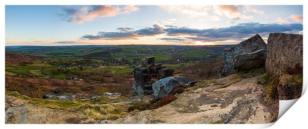 Derwent Valley and Curbar Edge at Sunset Panorama Print by Jonathan Swetnam
