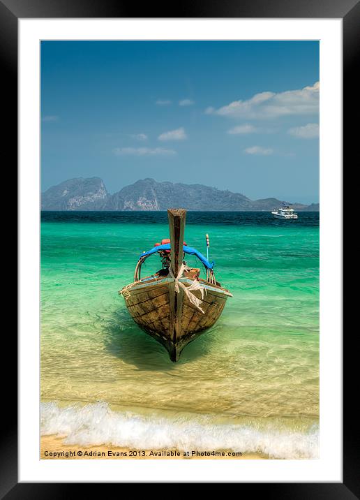 Wooden Longboat Framed Mounted Print by Adrian Evans
