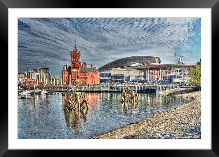 Cardiff Bay Textured Framed Mounted Print by Steve Purnell