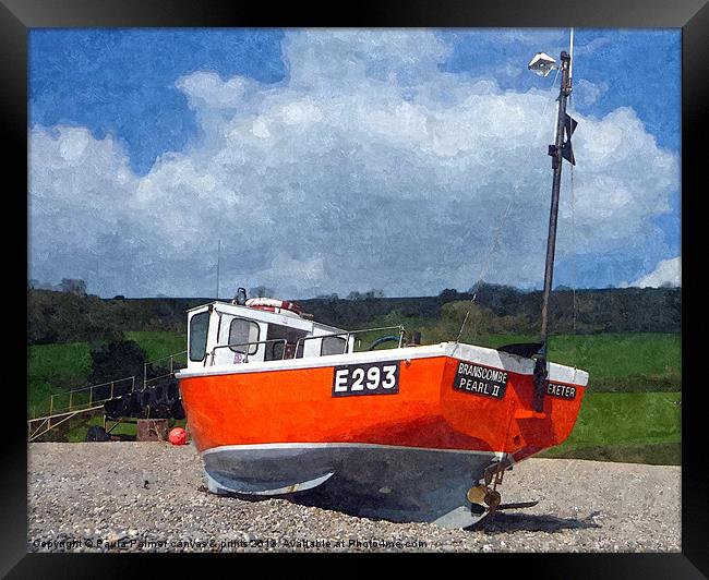Beached boat at Branscombe 3 Framed Print by Paula Palmer canvas