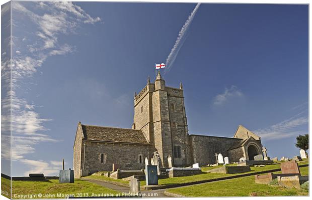 Looking up to Uphill Church. Canvas Print by John Morgan