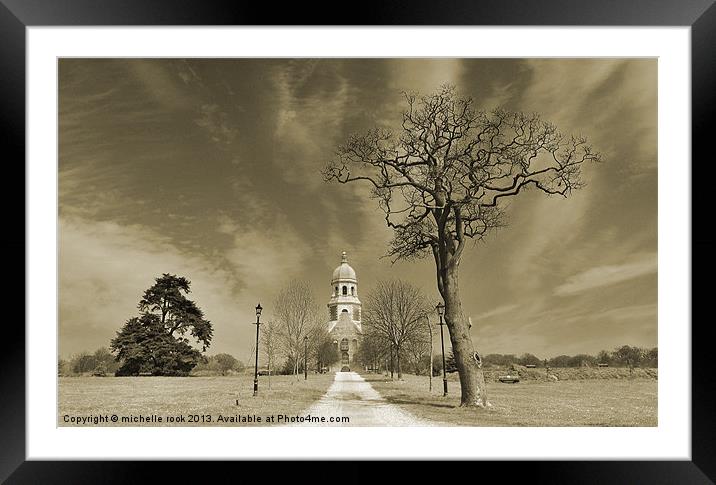 Spooky tree and old chapel Framed Mounted Print by michelle rook