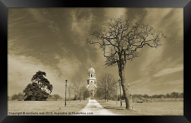 Spooky tree and old chapel Framed Print by michelle rook