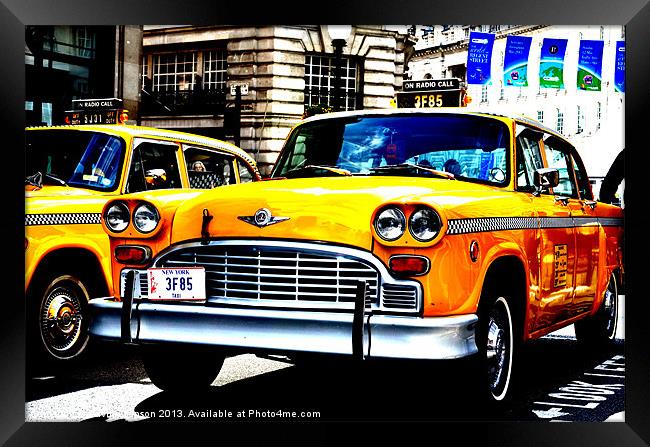 NEW YORK TAXI IN LONDON Framed Print by David Atkinson