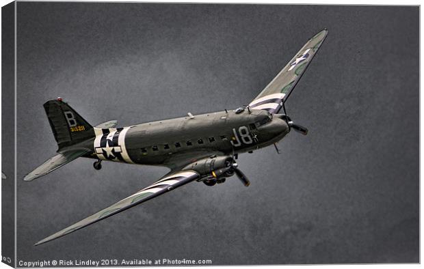 DC 3 Dakota in a storm Canvas Print by Rick Lindley