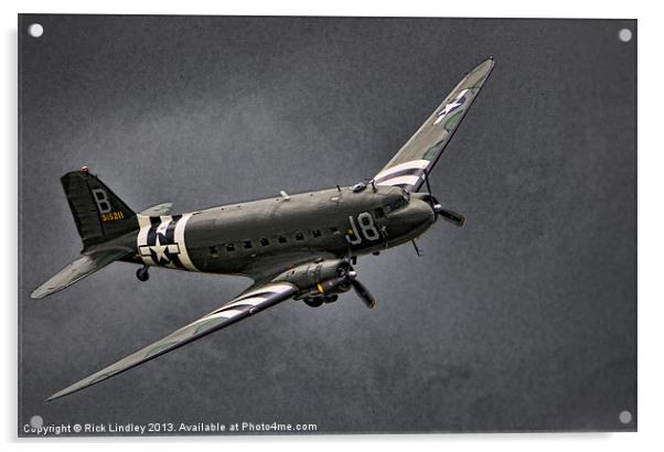 DC 3 Dakota in a storm Acrylic by Rick Lindley