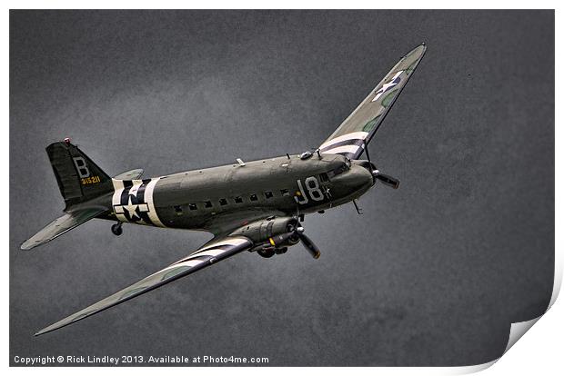 DC 3 Dakota in a storm Print by Rick Lindley