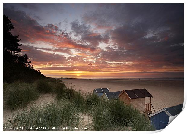 Beach huts and sunset. Print by Liam Grant