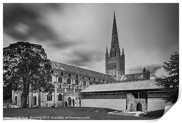 Norwich Cathedral in monocrome Print by Mark Bunning