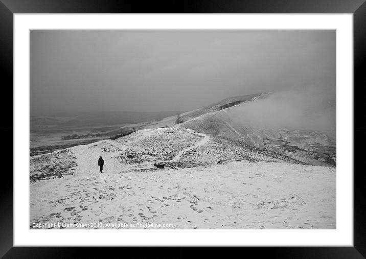 Walking Mam Tor in the snow Framed Mounted Print by Liam Grant