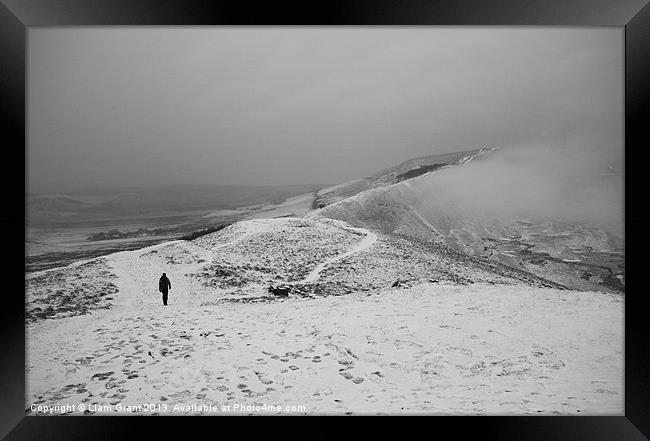 Walking Mam Tor in the snow Framed Print by Liam Grant