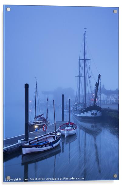 Fog over harbour at dawn, Wells-next-the-sea. Acrylic by Liam Grant