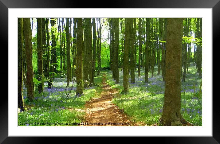 Bluebell wood in texture 1 Framed Mounted Print by Paula Palmer canvas