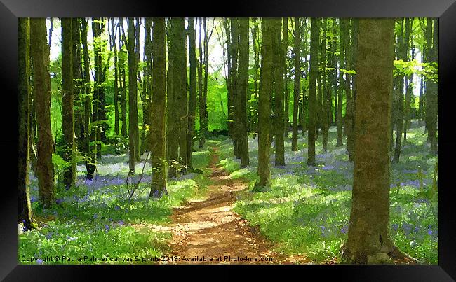 Bluebell wood in texture 1 Framed Print by Paula Palmer canvas