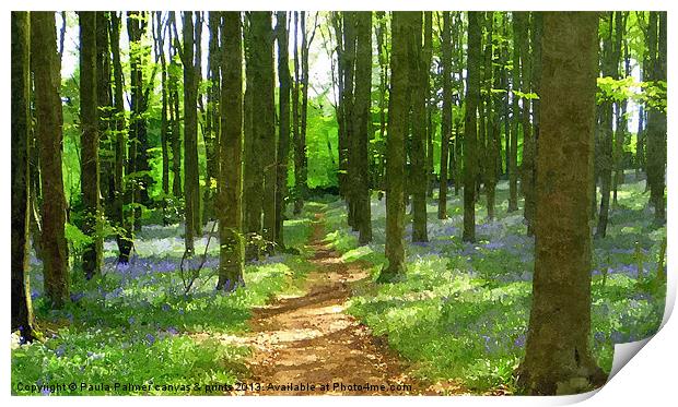 Bluebell wood in texture 1 Print by Paula Palmer canvas