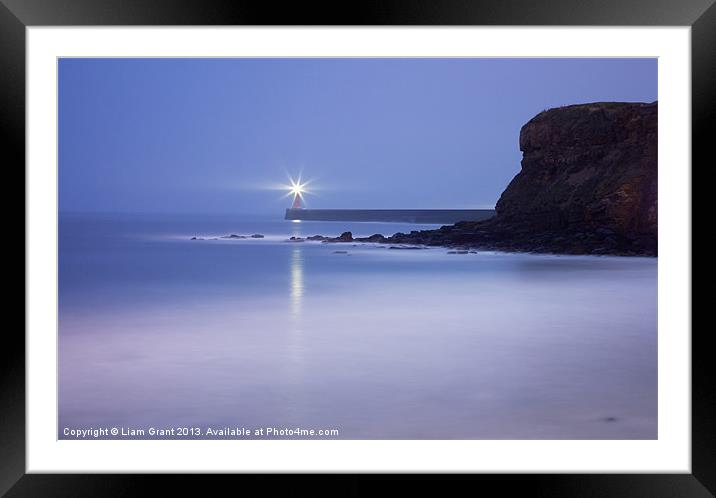 North Pier Lighthouse at dusk from Sharpness Point Framed Mounted Print by Liam Grant