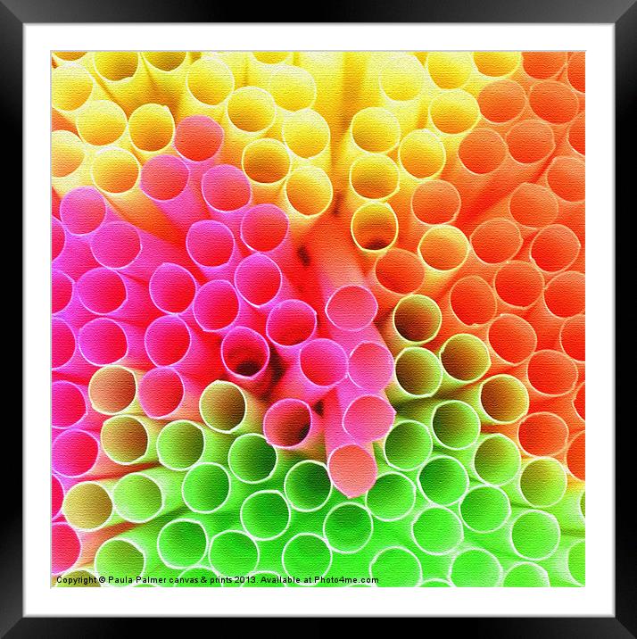 Neon coloured straws! Framed Mounted Print by Paula Palmer canvas