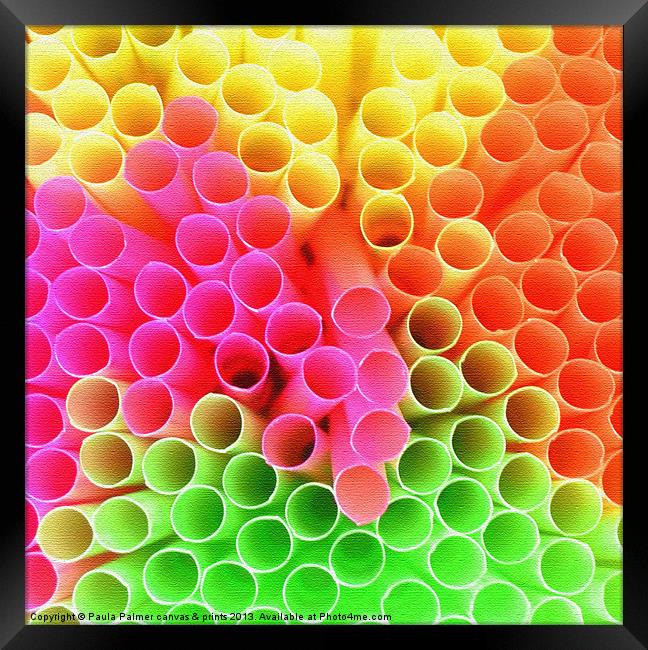 Neon coloured straws! Framed Print by Paula Palmer canvas