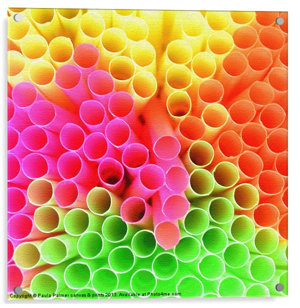 Neon coloured straws! Acrylic by Paula Palmer canvas