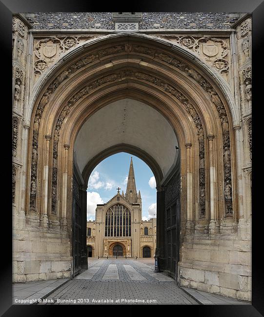 Under the arch to Norwich cathedral Framed Print by Mark Bunning