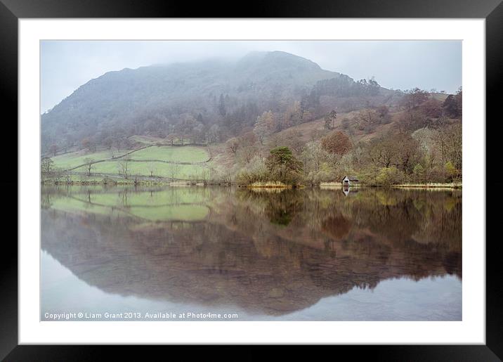 Boathouse reflection on Rydal Water. Framed Mounted Print by Liam Grant