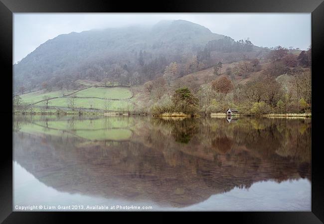 Boathouse reflection on Rydal Water. Framed Print by Liam Grant