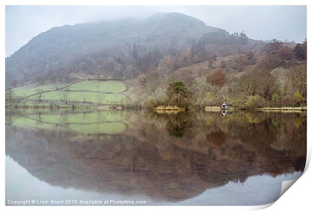 Boathouse reflection on Rydal Water. Print by Liam Grant
