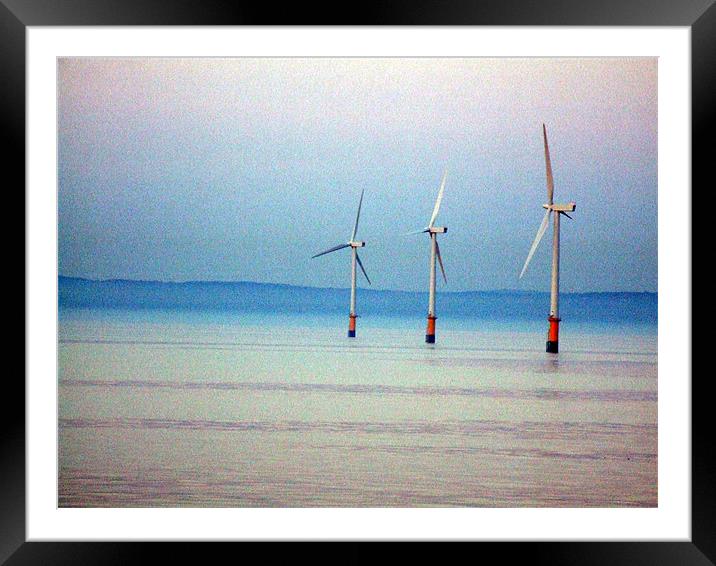 windmills at sea Framed Mounted Print by TERENCE O'NEILL