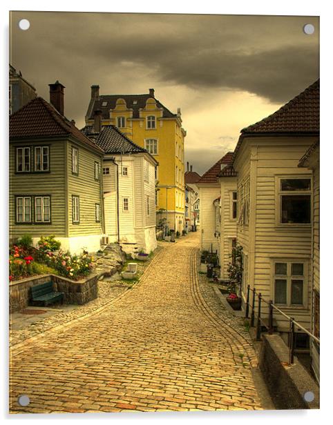 Bergen yellow brick road.  Acrylic by Alan Pickersgill
