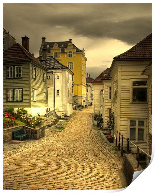 Bergen yellow brick road.  Print by Alan Pickersgill