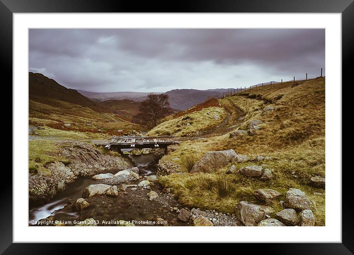 Wooden bridge over Hause Gill. Framed Mounted Print by Liam Grant