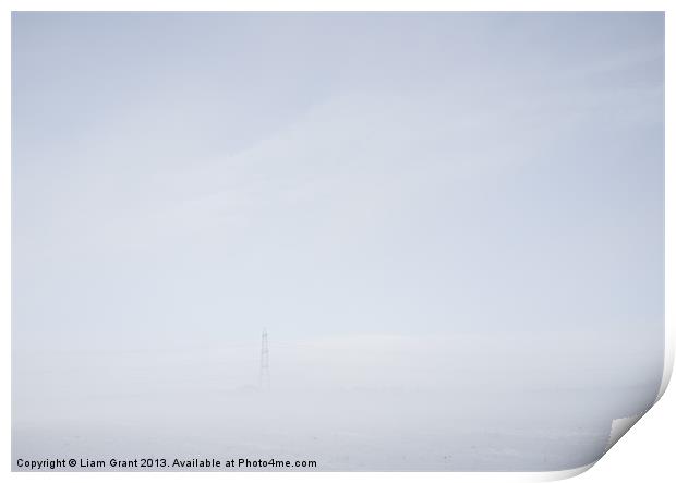 Electricity pylon in freezing fog. Print by Liam Grant