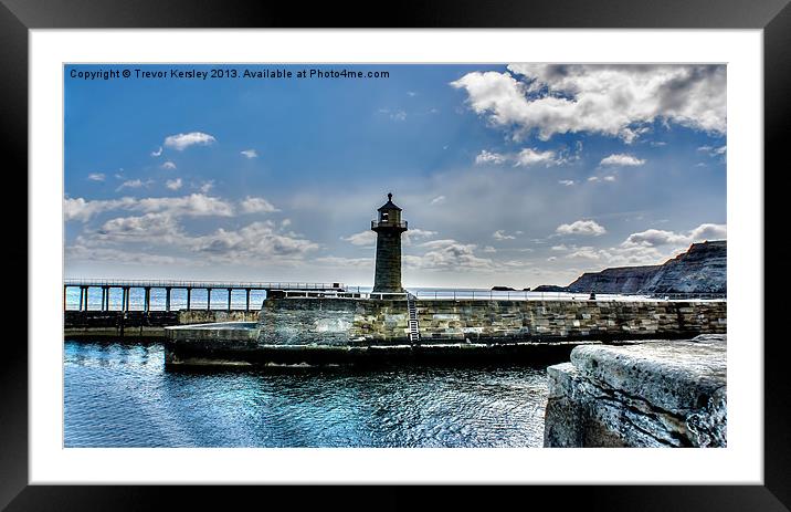 The East Light on Whitby Harbour. Framed Mounted Print by Trevor Kersley RIP