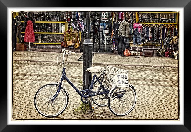 Mr Bens and the bike Framed Print by jane dickie