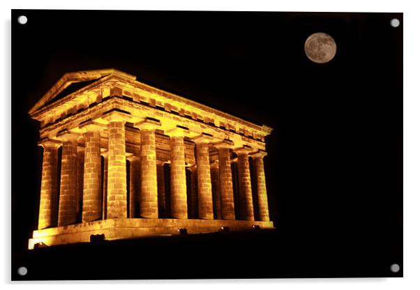 Penshaw Monument, the moon Acrylic by Kevin Duffy
