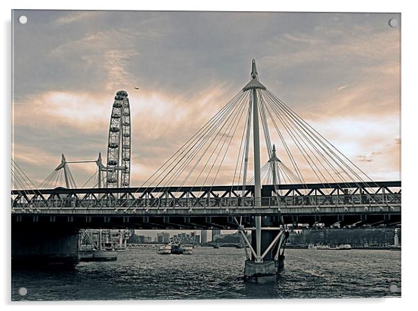 London Hungerford bridge, sepia-grey Acrylic by Jutta Klassen