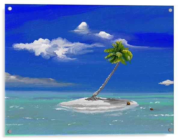 One palm Island Acrylic by Hassan Najmy