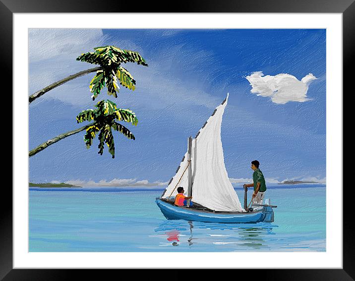 Boat in calm waters Framed Mounted Print by Hassan Najmy
