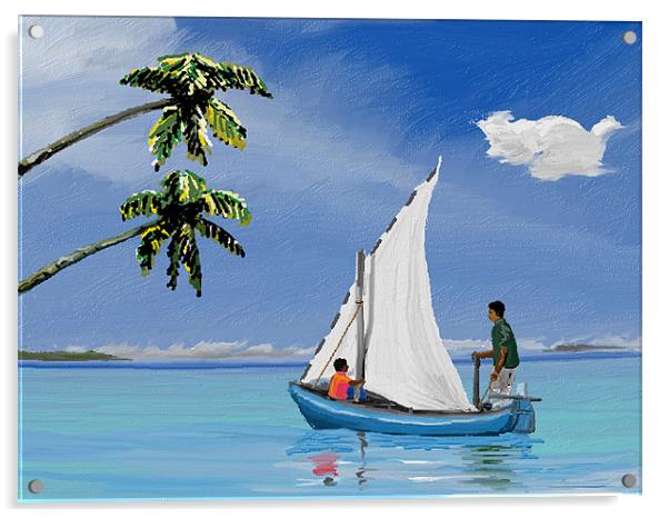 Boat in calm waters Acrylic by Hassan Najmy
