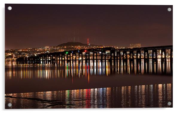 Dundee Tay Bridge at Night Acrylic by Stuart Jack