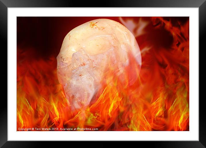 Flaming Crystal Skull Framed Mounted Print by Terri Waters
