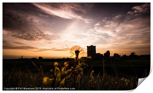 Flowers and Church at Sunset Print by Phil Wareham