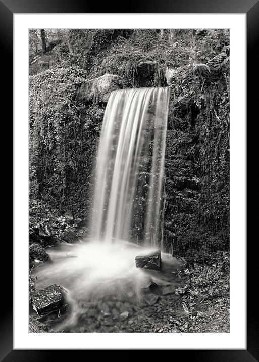 Woodland waterfall B&W Framed Mounted Print by Steve Cowe