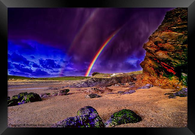 Rainbow at the beach Framed Print by Andrew Driver