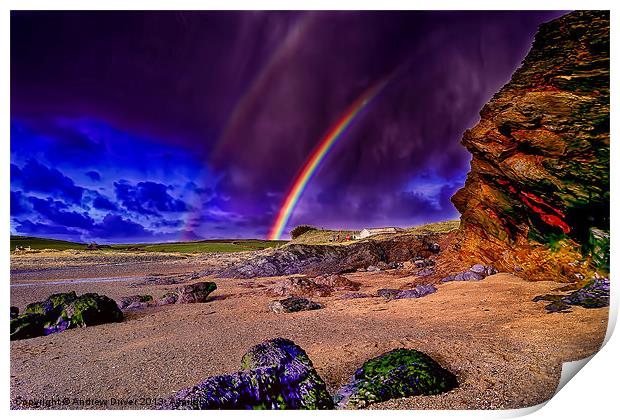 Rainbow at the beach Print by Andrew Driver