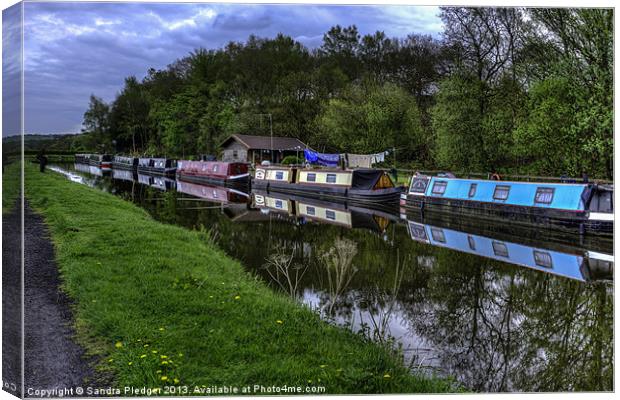 Narrow Boats at Riley Green Canvas Print by Sandra Pledger