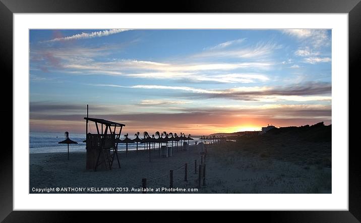 SUNSET AT SANTA THOMAS BEACH MENORCA Framed Mounted Print by Anthony Kellaway