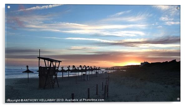 SUNSET AT SANTA THOMAS BEACH MENORCA Acrylic by Anthony Kellaway