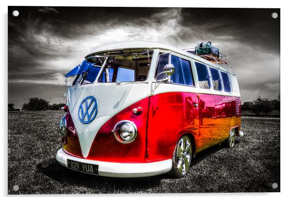 Red split screen VW camper van Acrylic by Ian Hufton