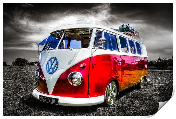Red split screen VW camper van Print by Ian Hufton